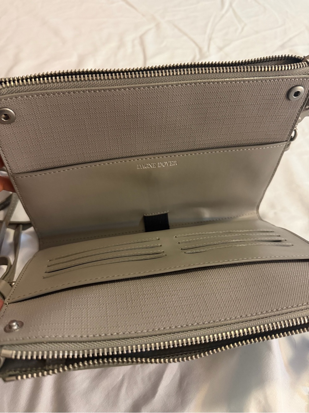 Dagne Dover Light Gray Leather Crossbody Wallet with Card Slots